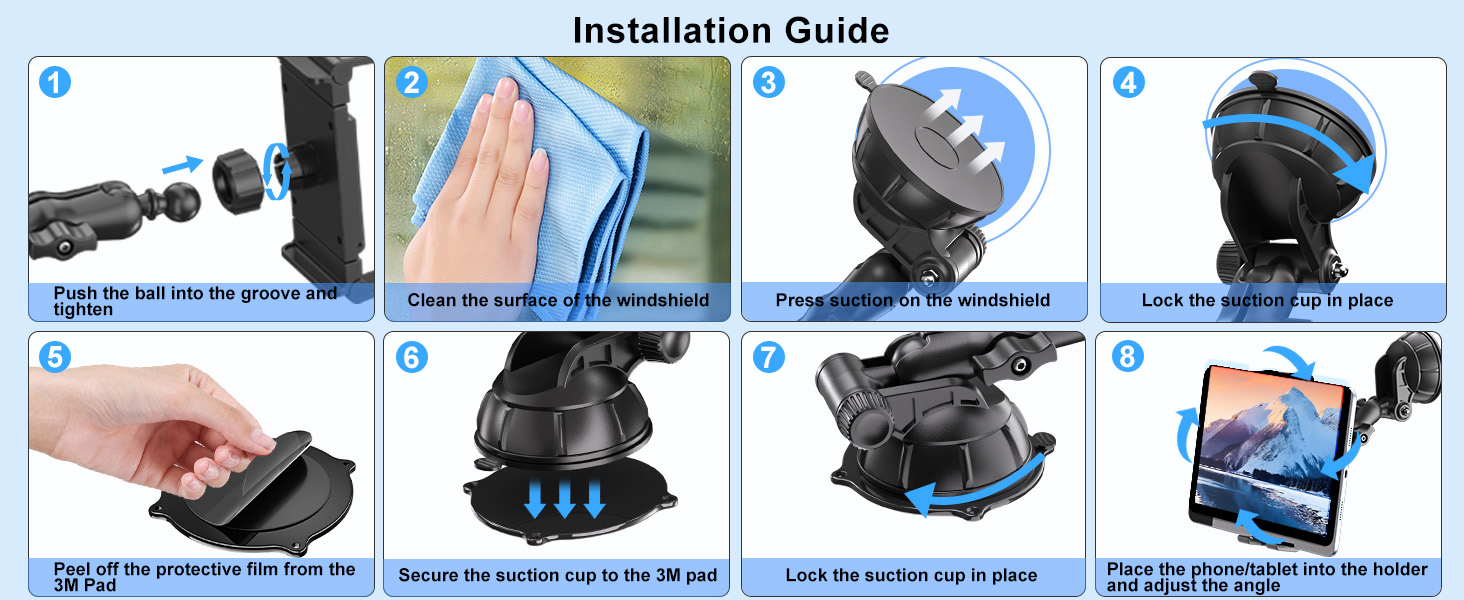 PLDHPRO Tablet Holder for Car Dashboard &amp;amp; Windshield, Universal iPad Car Mount Suction Cup Stand