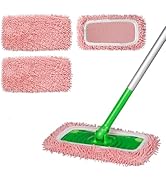Reusable 100% Coral Fleece Mop Pads Compatible with Swiffer Sweeper Mop, Pink, Wet and Dry Flat m...