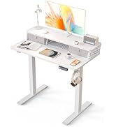 Kingant 35 x 20 Inch Small Electric Standing Desk with Dual Drawers, Height Adjustable Sit to Sta...