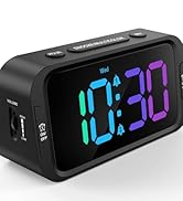 Odokee Dual Colorful Alarm Clock for Kids Bedroom - 0-100% Dimmer, 5 Alarm Sounds, USB Charger, E...