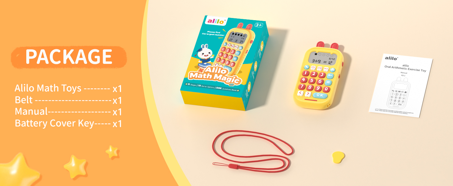 Text reads 'PACKAGE'. Flatlay product photography showing various colorful items including cards and accessories arranged on peach/orange background.