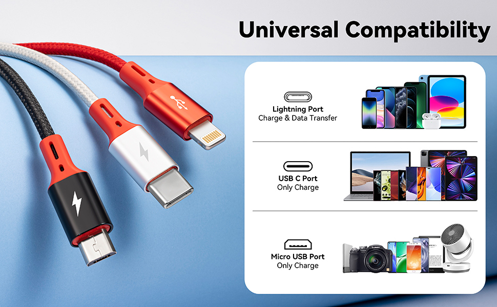 multiple charging cord charger cable multi charger fast charging cord usb type c charger cable 