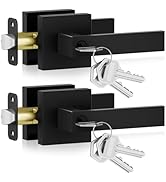 Estmoon 2 Pack Matte Black Door Handles, Keyed Alike Exterior Door Locks, Heavy Duty Entrance Loc...