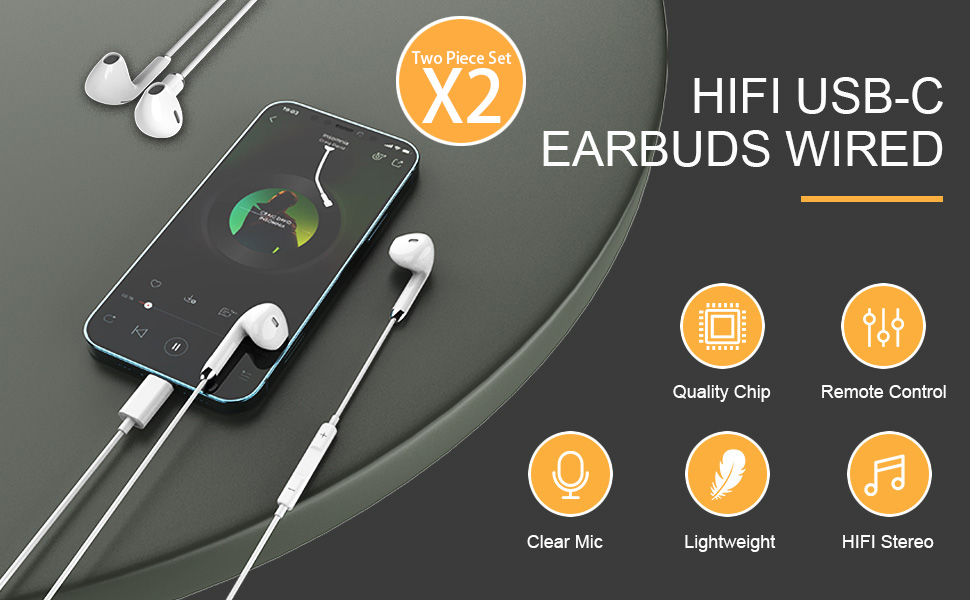 2 Pack HIFI USB-C Earbuds Wired