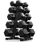PAPABABE Hex Dumbbell Sets with Rack, 60-550lb Rubber Coated Dumbbell Weight Set and Storage Rack...