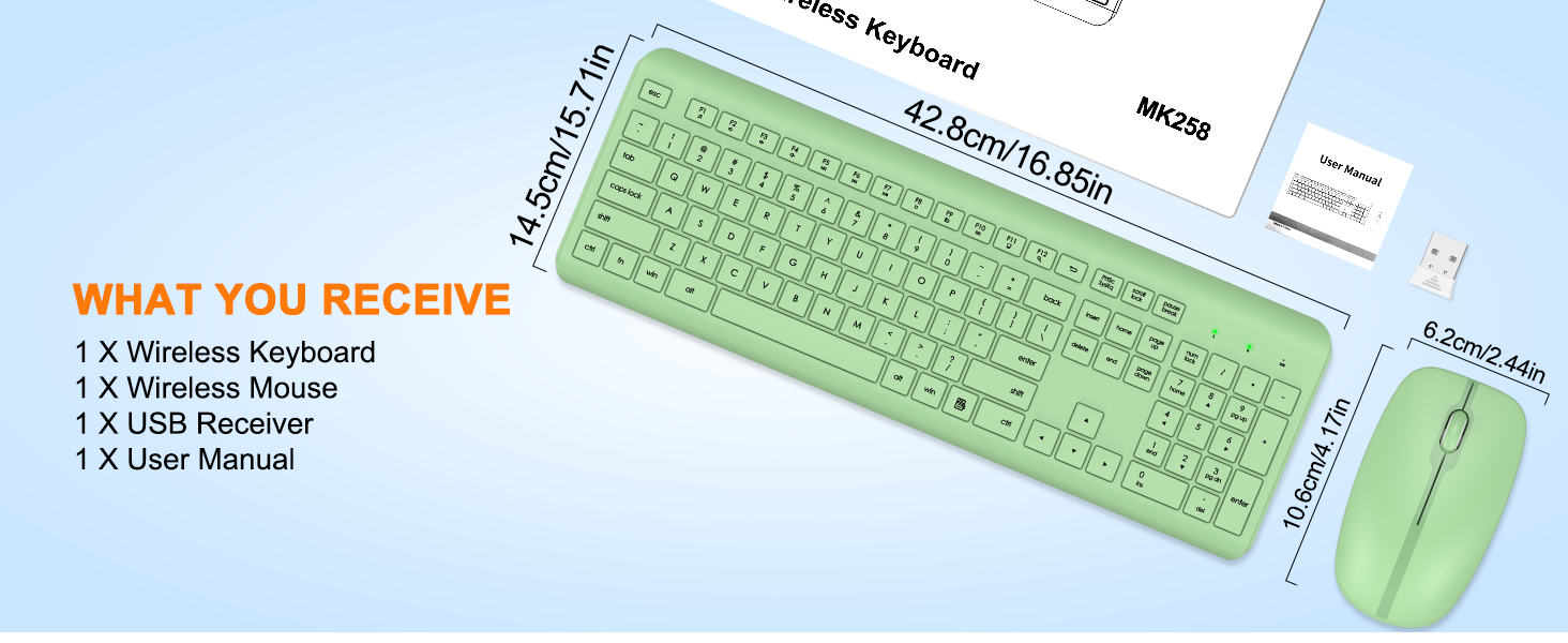 Wireless Keyboard and Mouse Combo, Full Size Silent Ergonomic Keyboard Mouse