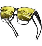 URUMQI Night Vision Driving Glasses Fit Over Eyeglasses for Men Women, Anti Glare Polarized Night...