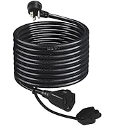 Outdoor Weatherproof Power Extension Cord 10FT - Black Low Profile Flat Plug Extension Cord, SJTW...