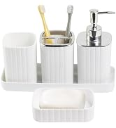 Bathroom Accessories Set 5pcs- Bathroom Set, Plastic Bathroom Accessory Sets with Lotion Soap Dis...