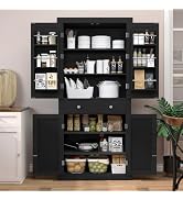 FIONESO 72” Pantry Cabinet, Tall Storage Cabinet with 6 Hanging Shelves &amp; 1 Large Drawer, Kitchen...
