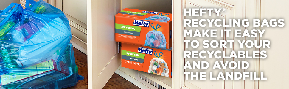 Boxes of recycling bags stacked in a cabinet