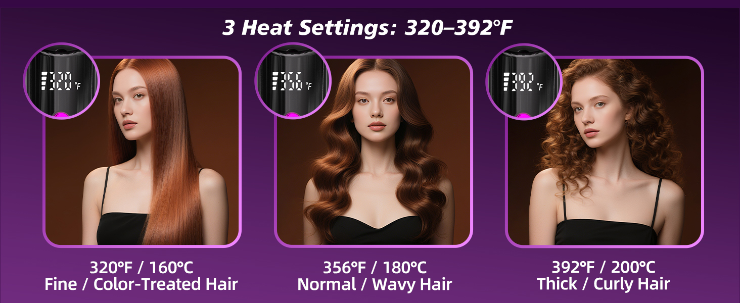 Hair texture guide with steady heating and temperature control for smoother styling.