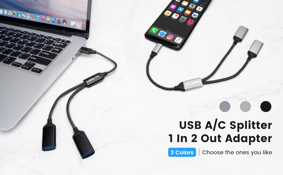 aiyeen usb a/c splitter 1 in 2 out adapter
