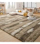 FALARK Fluffy 6x9 Feet Beige Large Shag Striped Area Rug, Rectangle Plush Fuzzy Rugs for Living R...