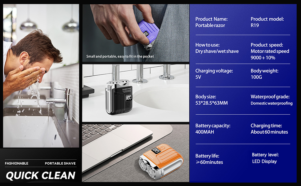 Mini USB Rechargeable Travel Razor, One-Button Operation, Long-Lasting Battery