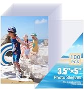 100 Pcs Clear Photo Sleeves, Top Loading Acid-Free Plastic Sheet Protectors for Photos, Index Car...