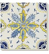 Thirstystone Floral Tile Decorative Heat Tolerant Stone Trivet with Non-Skid Cork Backing 8” Squa...