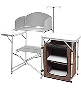 CampLand Folding Cooking Table Outdoor Portable Cook Station Aluminum Camping Kitchen with Storag...