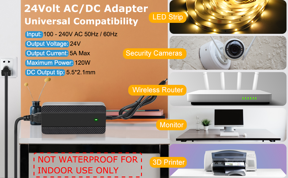 24V 5A 4A 3A 2A 1A AC/DC Adapter Power Converter