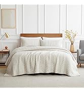 palassio Beige Cotton Quilt King Size Bedding Sets with Pillow Shams,White Lightweight Soft Bedsp...