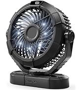 Gaiatop Portable Camping Fan with LED Lantern, Power Display 360° Head Rotation, Hanging Hook for...