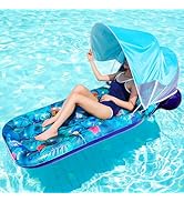 FindUWill Pool Floats Adult with Canopy &amp; Backrest,74" Large Inflatable Lounger Float, Floaties T...