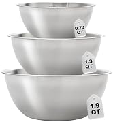 TOPZEA Stainless Steel Mixing Bowls Set of 3, Nesting Metal Kitchen Bowls with Measurement Mark, ...