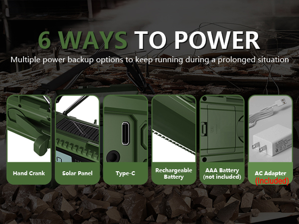 6 WAYS POWERED EMERGENCY WEATHER ALERT RADIO