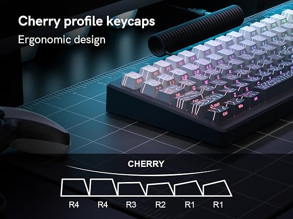 Topographic keycaps Gradient Grey Shine Through Keyboard Side Printed Cherry Profile keycap Set