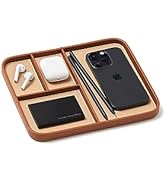 Nordik Leather Valet Tray - Sand Brown - Premium Vegan Leather Stylish and Organized Nightstand T...