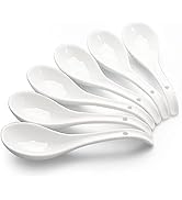 YFWOOD 6.75 inch Ceramic Asian Soup Spoons - White Large Japanese Spoons for Ramen Pho Wonton Sou...