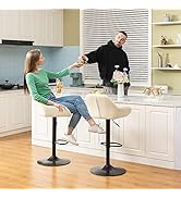 glitzhome Mid Century Bar Stools Set of 2 Vintage Swivel Leather Adjustable Bar Chair with Backre...