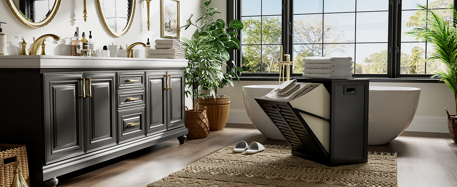 bathroom tilt out laundry hamper cabinet