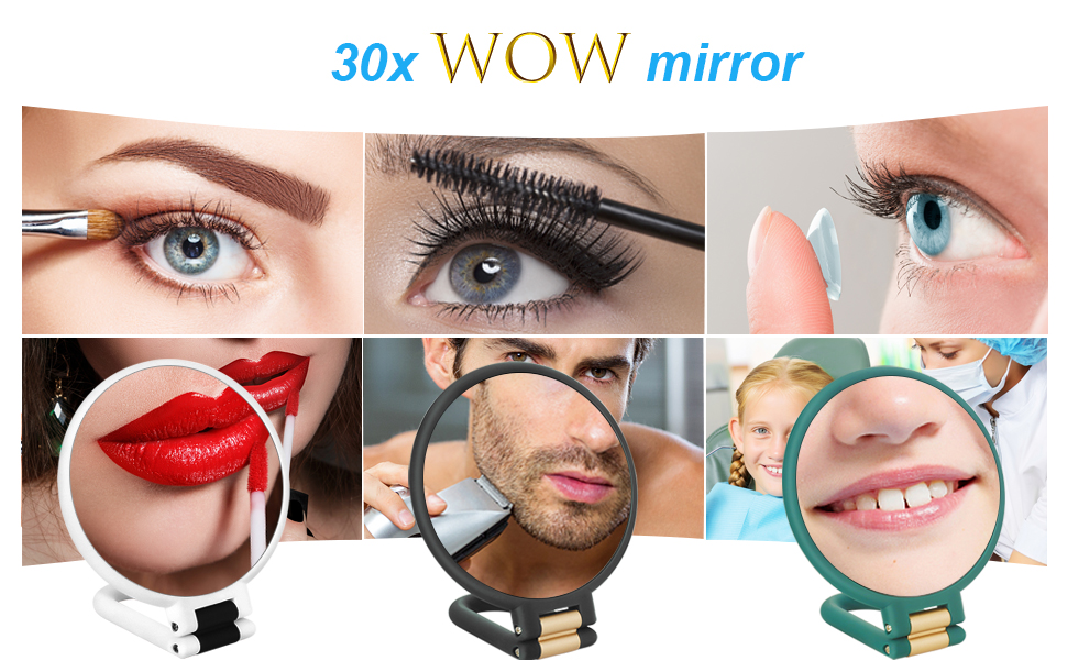 10x 20x 30x magnifying mirror, travel mirror, hand held mirror with handle