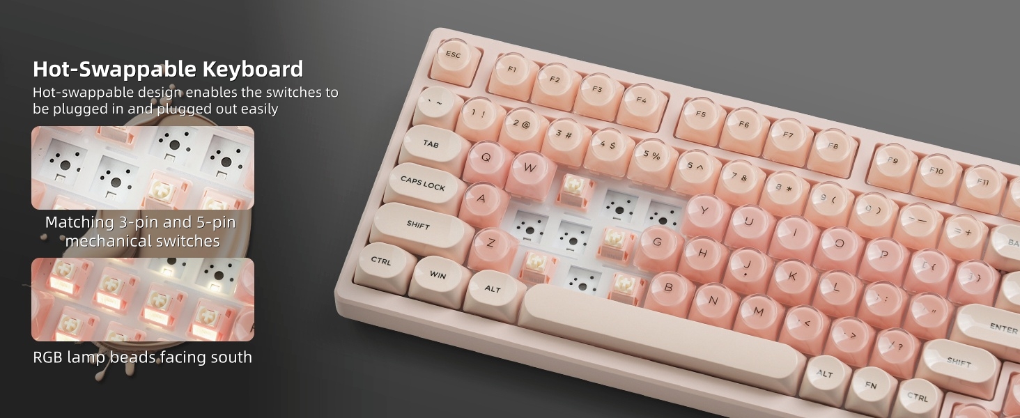 Pink Mechanical Gaming Keyboard 75% with Color Multimedia Display Jelly Keyboard Wired