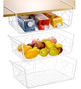 Noamus 3 Pack 15" White Under Shelf, Large Metal Wire Hanging Storage Baskets, Under Cabinet Add-...