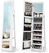 CHARMAID 3-in-1 Jewelry Armoire with Full Length Mirror, 360° Swivel Lockable Jewelry Cabinet wit...