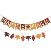 AnyDesign 2Pcs Fall Banner Glitter Maple Leaf Paper Banner Happy Fall Burlap Bunting Garland Pre-...