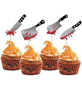 DIYASY 48 Pcs Halloween Cupcake Toppers, Horror Knife Cake Decorations Mini Knives Scream Picks f...