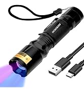 HSXMN Rechargeable UV Flashlight, 365nm 395nm Dual UV Flashlight, USB-C Blacklight Ultraviolet Fl...