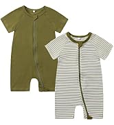 Feidoog 2PCS Baby Boys and Girls' Summer Short Sleeve One-Piece Romper Cute Cartoon Zipper Jumpsu...