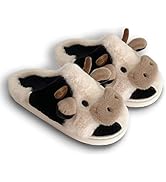 Cute Soft Cow Slippers for Women, Cartoon Cow Print Slippers, Fluffy Cotton Animal Slippers for I...