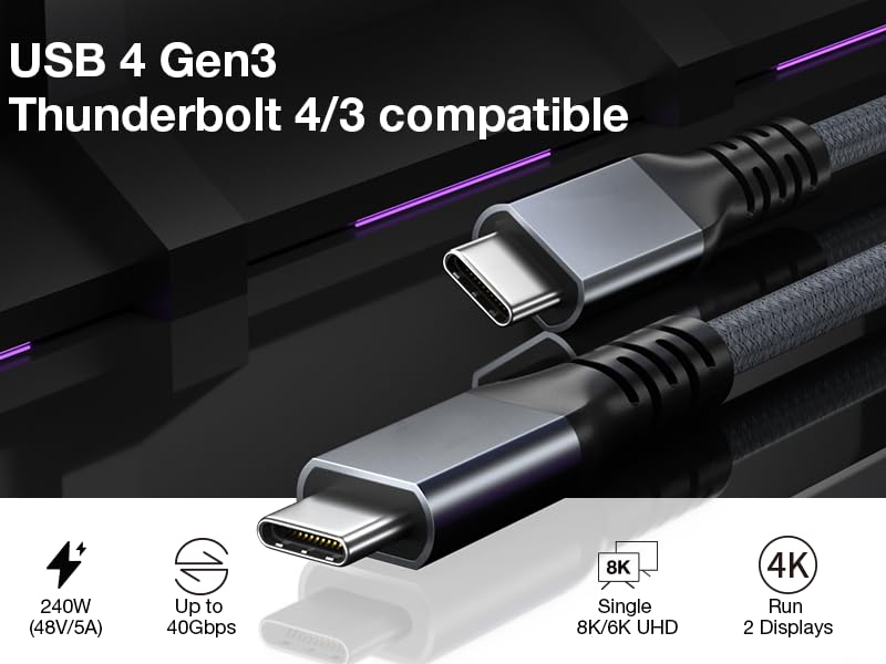 Short 240W PD 3.1 USB4/Tunderbolt 4 USB Type C Fast Charging Cable 40Gbps 8K@60HZ E-Marker