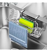 Cisily Hanging Silver Kitchen Sink Caddy Sponge Holder in the Sink, Stainless Steel Kitchen Sink ...