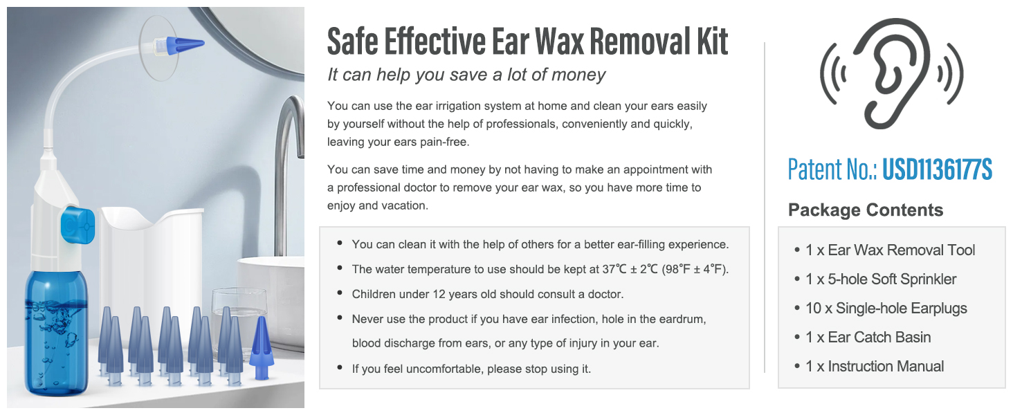 Ear Wax Removal Kit Earwax Removal Tools Manual Ear Irrigation Flushing System Ear Cleaner