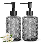 Topsky 2 Pack Glass Soap Dispenser with Black Plastic Pump, 330ml Liquid Hand Soap Dispenser, Rus...