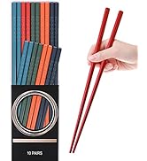 10 Pairs Reusable Fiberglass Chopsticks Dishwasher Safe, GLAMFIELDS Premium Multicolor Japanese S...