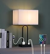CONCA Touch Control Bedside Table Lamp with Type C/USB Charging Port and 1 AC Outlet, White Squar...