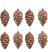 VILLCASE Christmas Pinecone Ornaments 8pcs Fall Hanging Pine Cones Shatterproof Pinecone Balls fo...