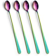 IQCWOOD Long Handle Iced Tea Spoons, Coffee Stirrers, 9-Inch Coffee Spoons, Rainbow Stainless Ste...